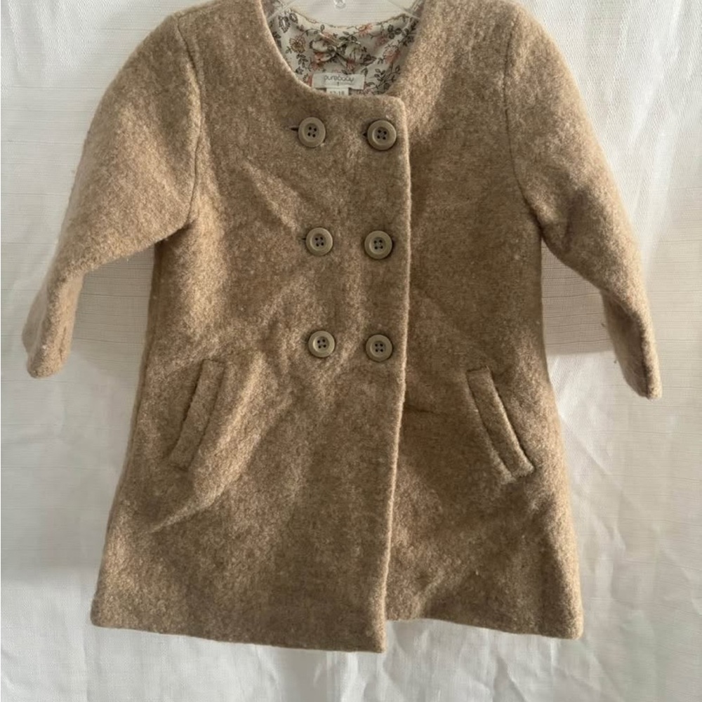 Purebaby Stylish Tan Double-Breasted Coat 12-18 Months wool